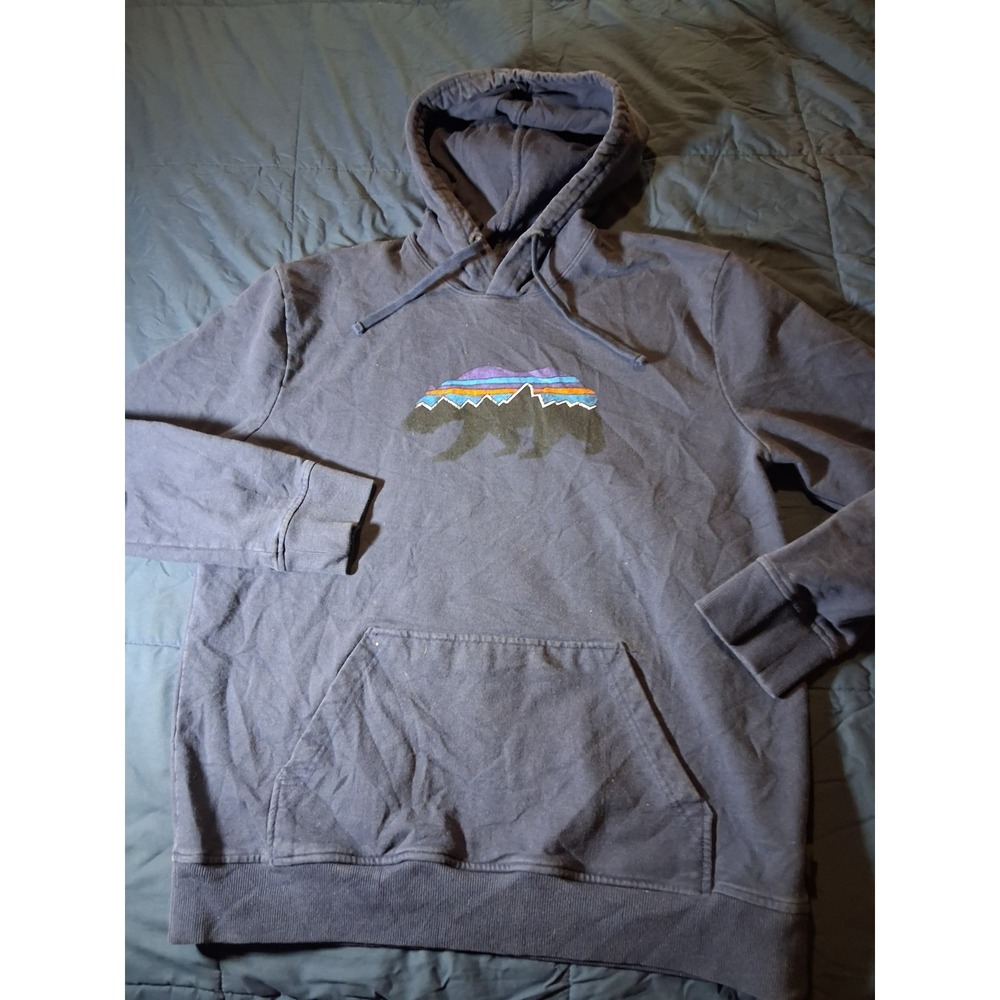 Patagonia Hoodie Mens Large Uprisal Fitz Roy Kodiak Bear Sweatshirt Camp Blue